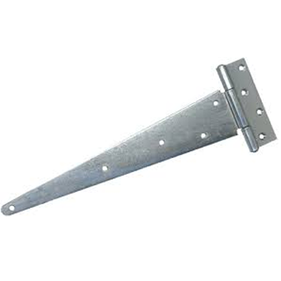 Galvanised weighty Scotch tee hinge pair with pre-drilled holes, heavy-duty steel hinge for wooden gates and doors.